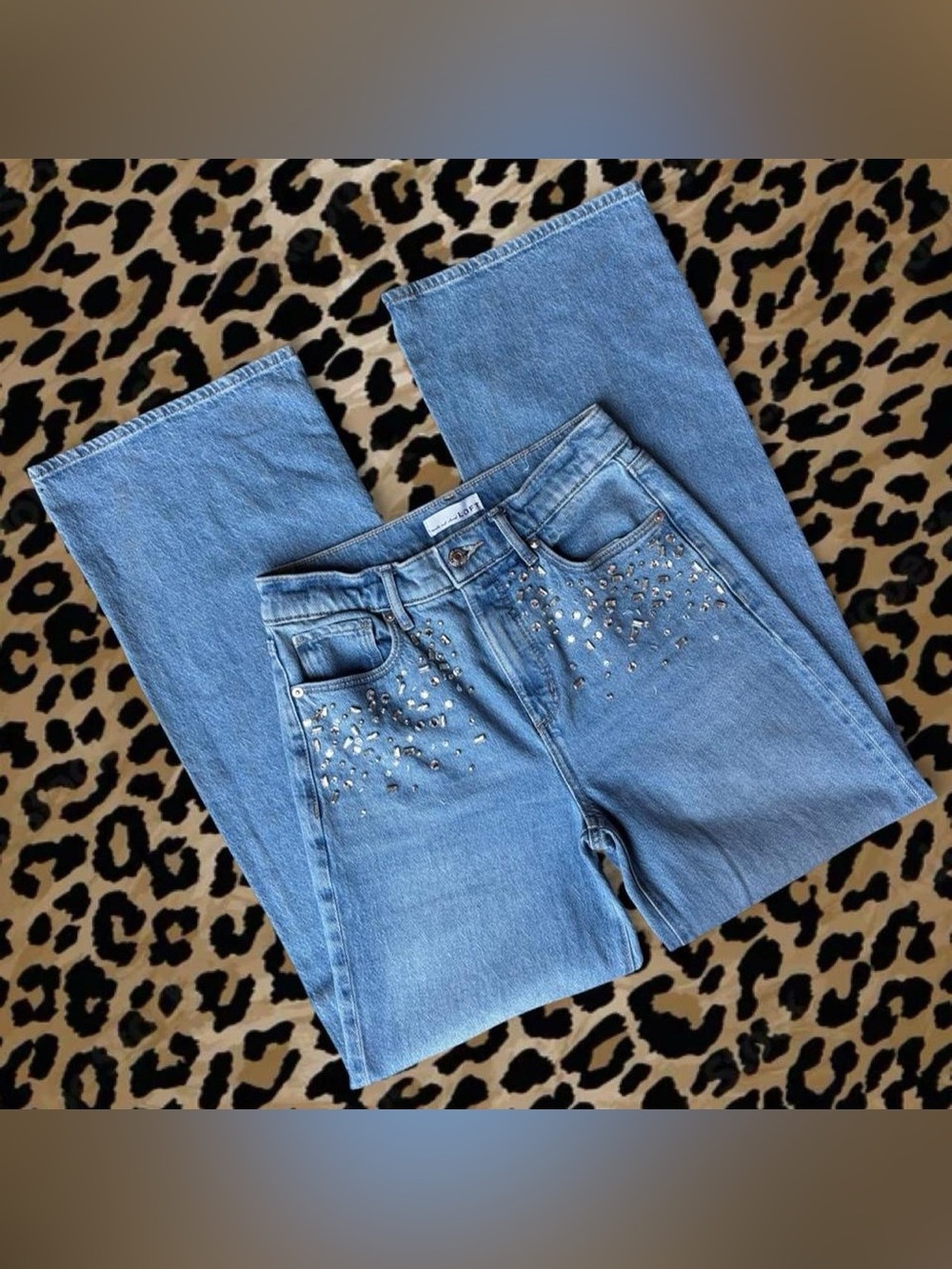 LOFT Light Blue Straight Leg Jeans with Stud Embellishment